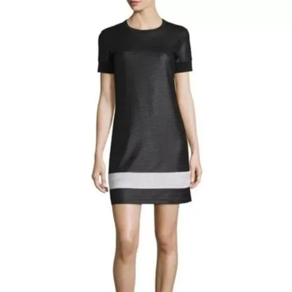 Rag & Bone Valerie Mini Dress Size 4 Black White Mesh Short‎ Sleeve Crewneck